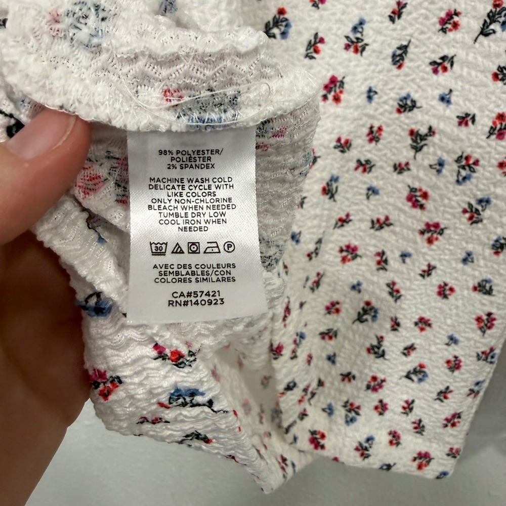 LOFT White Floral Textured Long Sleeve Scoop Neck Top Women's Size Small - Picture 5 of 8